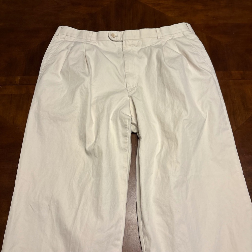 Bobby Jones Pleated Trousers Men 34x27 Cream Cotton Twill Classic Golf Pants
